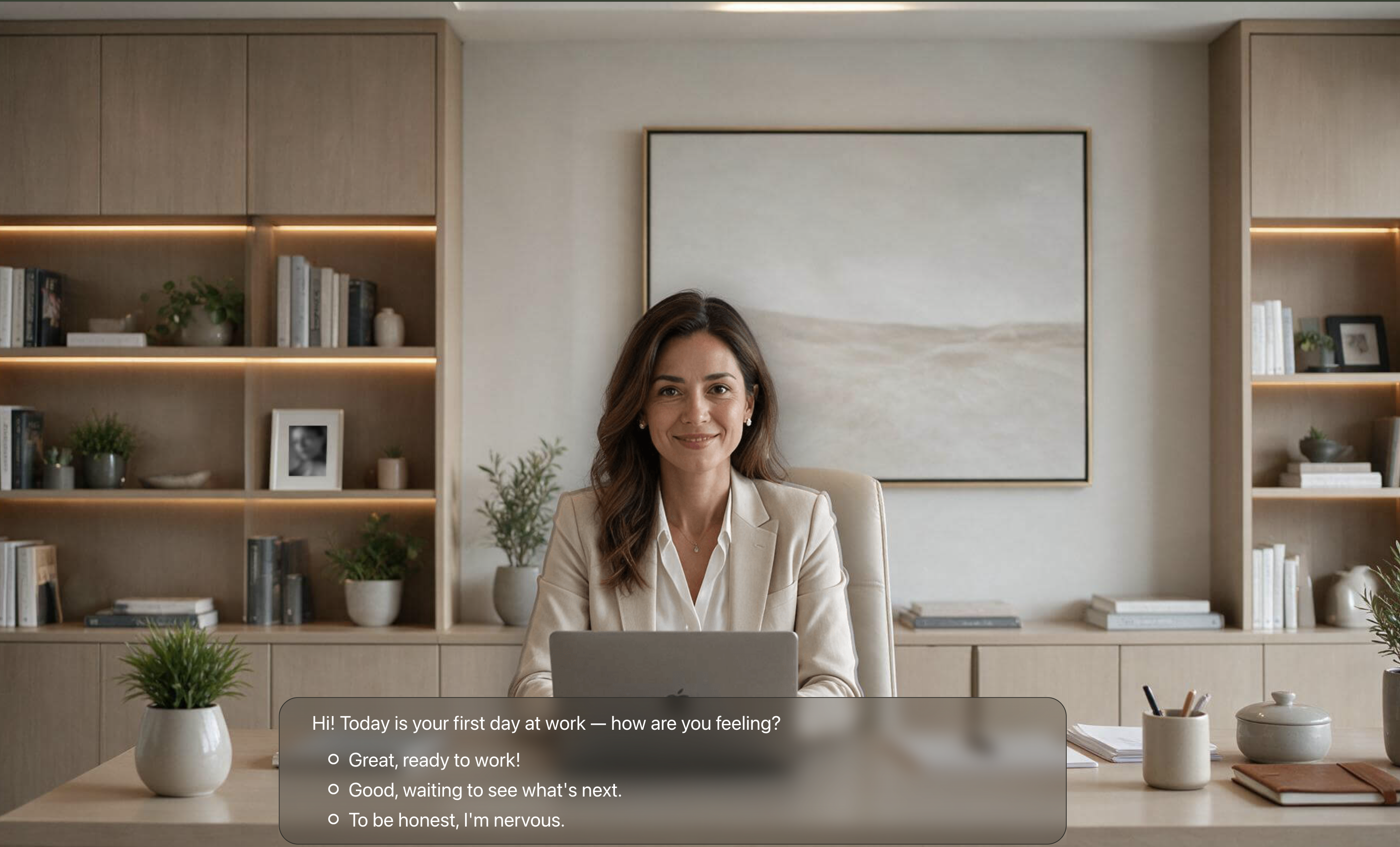 A team leader assigns a task on a video call inside the onboarding simulation